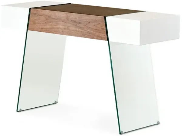 Veneer MDF And Glass Floating Console Table - White And Walnut