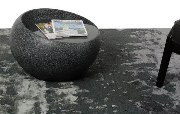 Round Fiberglass And Glass Faux Granite Coffee Table - Black