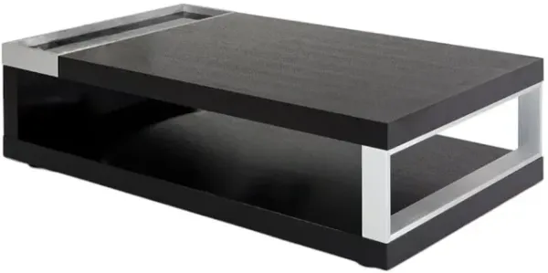 Oak Veneer Glass And Aluminum Coffee Table - Black
