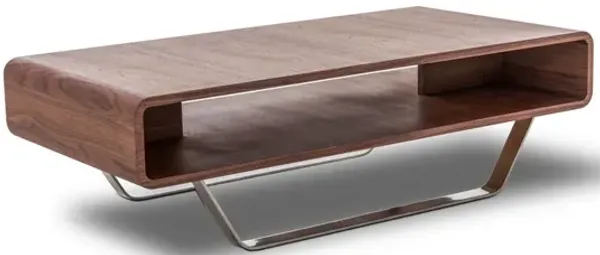 14" Walnut Veneer And Steel Coffee Table - Brown