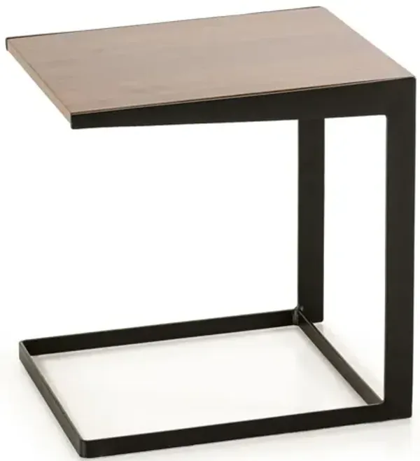 Walnut Veneer And Metal End Table - Brown