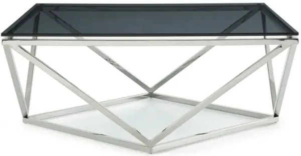 32" Smoked Glass And Stainless Steel Coffee Table - Silver