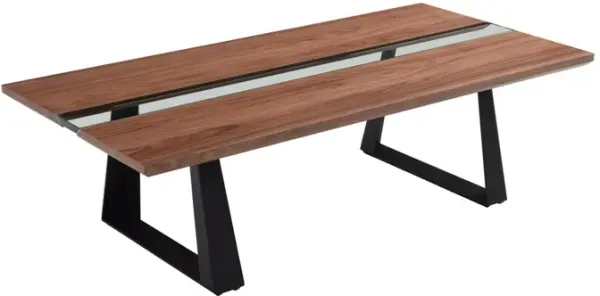 Walnut Veneer Metal And Glass Coffee Table - Brown