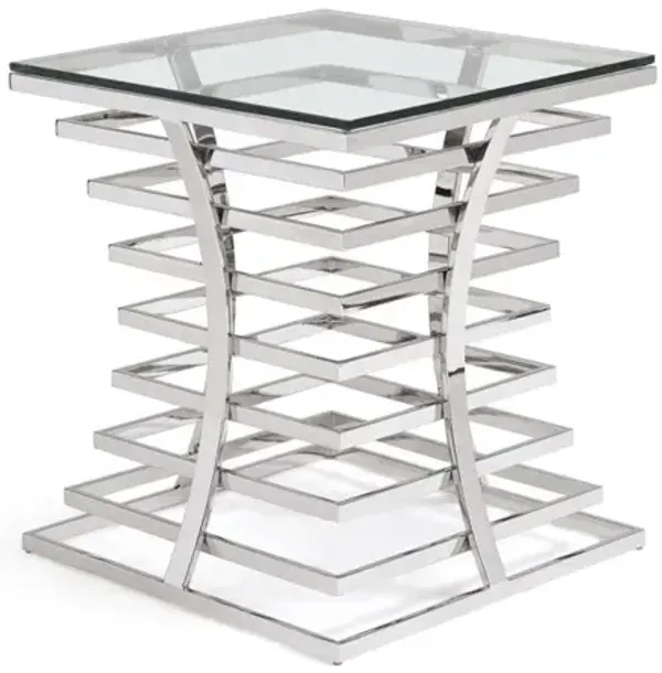 Glass And Stainless Steel Square End Table - Clear