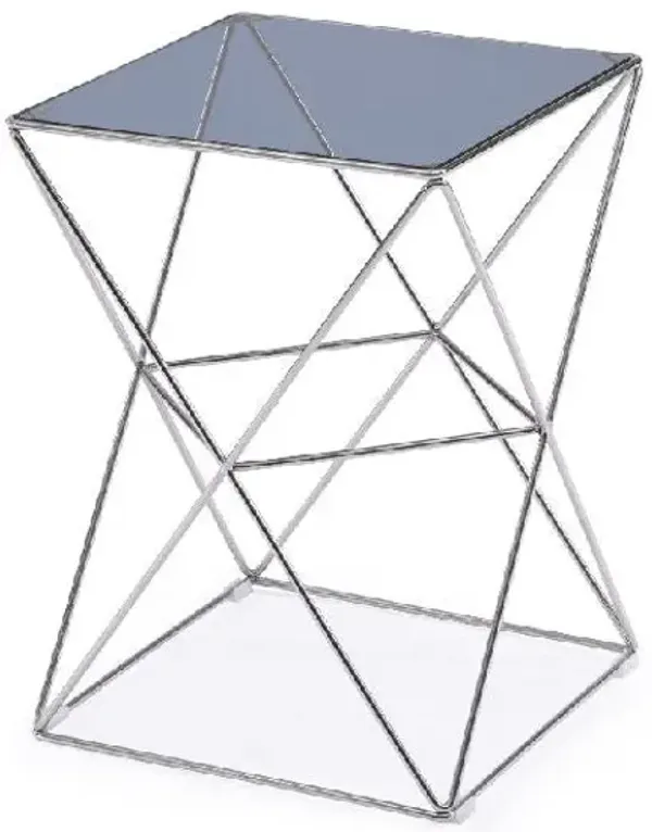 Glass And Stainless Steel End Table - Silver