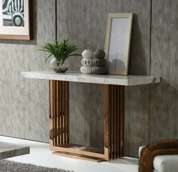 Marble And Metal Console Table - Pearl Silver / Rosegold