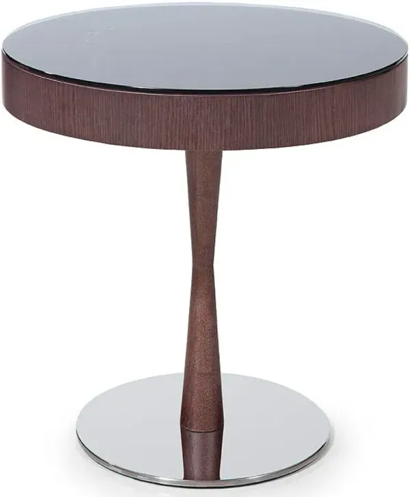 Oak Veneer Round End Table - Brown