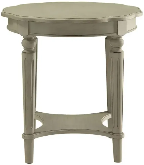 Gray Solid Wood Round End Table With Shelf - Light Slate