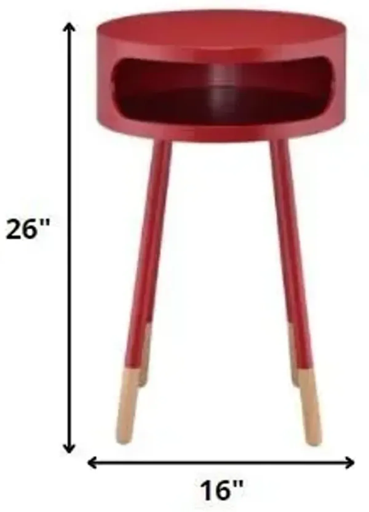 Bentwood Retro Round Wooden End Table - Red