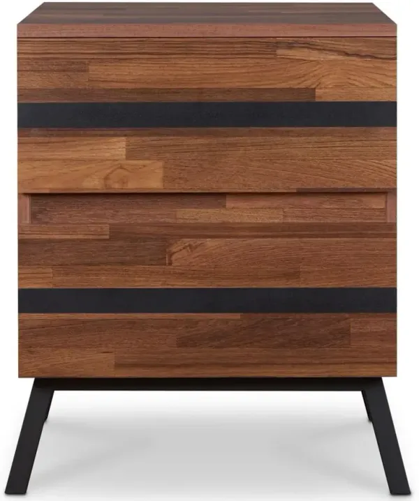 Wood And Iron End Table With Two Drawers - Black And Brown