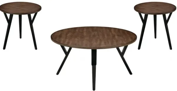 3 Piece Coffee And End Table Set - Oak And Black