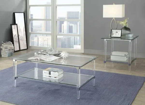 Acrylic Chrome And Glass Coffee Table - Clear