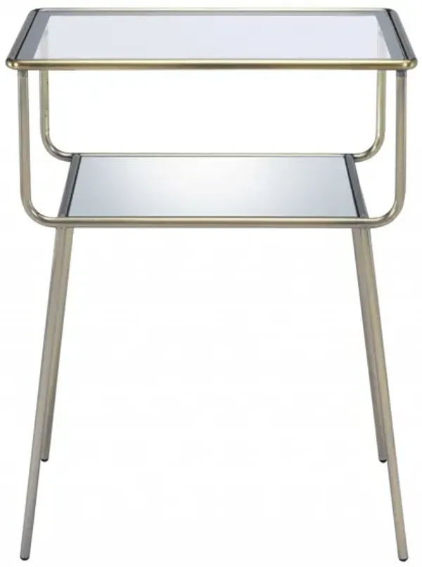 Glass End Table With Shelf - Antique Brass And Clear