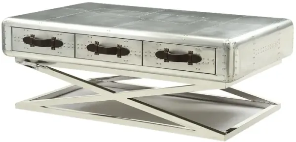 Aluminum Coffee Table With Three Drawers - Silver