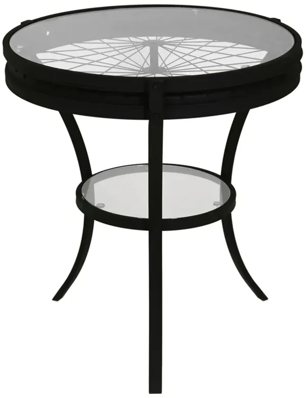 Glass And Metal Round End Table With Shelf - Black And Clear