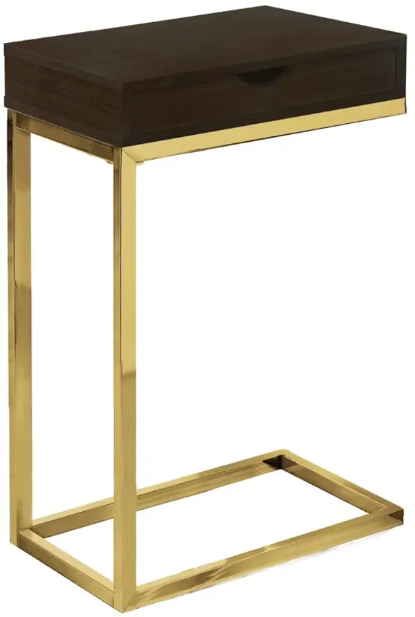 Laminated Drawer Accent Table - Cappuccino Finish And Gold