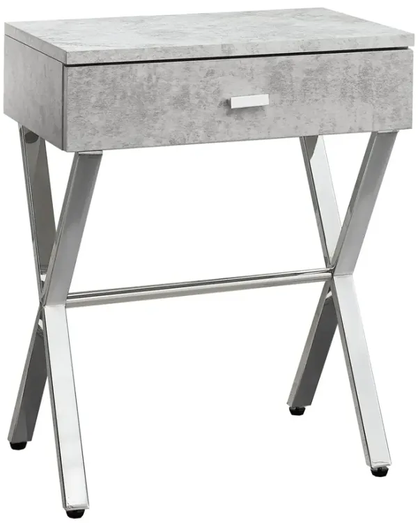 22" Wood And Metal End Table With Drawer - Silver And Gray