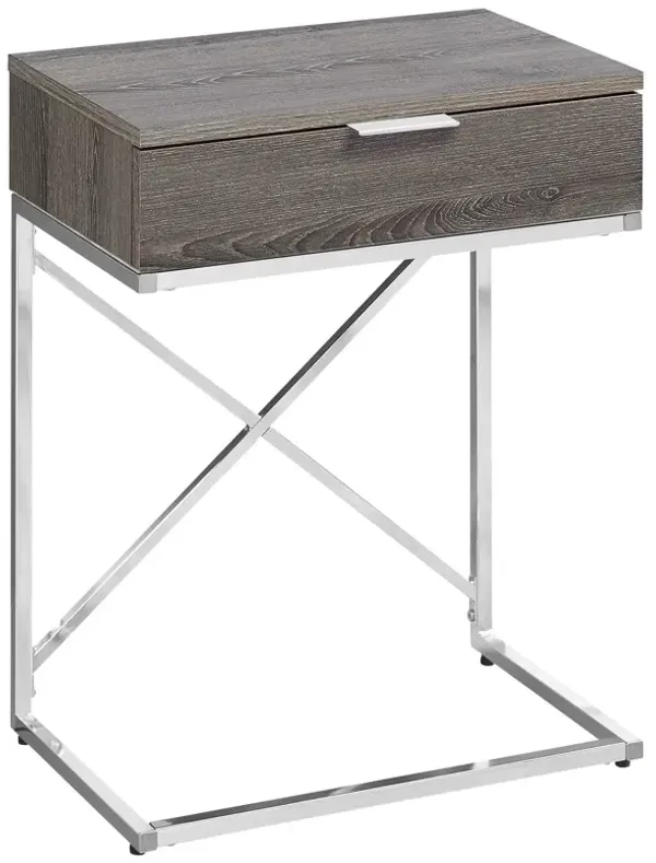 Wood And Metal End Table With Drawer - Silver And Taupe