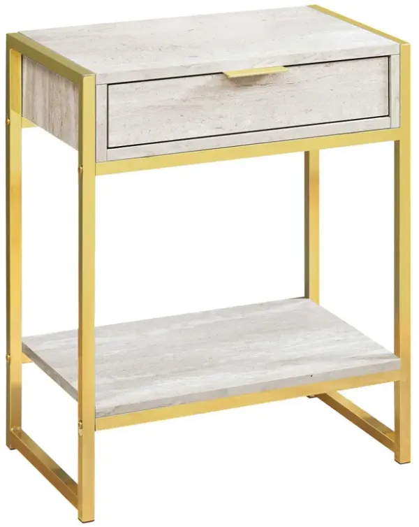 Wood And Metal End Table With Drawer And Shelf - Gold And Beige