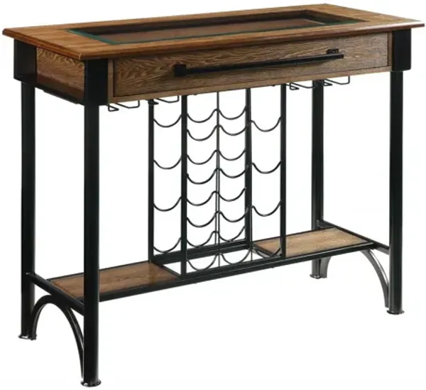 Metal Wood Glass Bar Table - Walnut Black