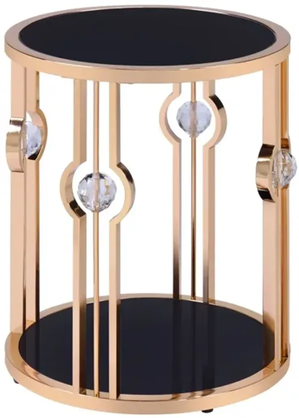 Glass Round End Table - Gold And Black