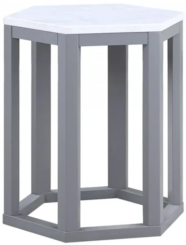 Hexagonal Marble Top End Tables (Set of 2) - Dark Gray