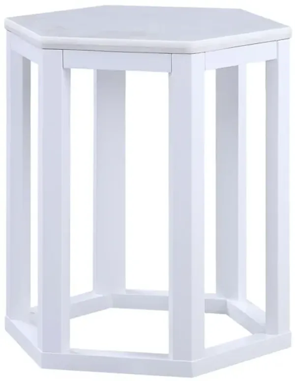 Marble Wood 2 Piece End Table Set - White