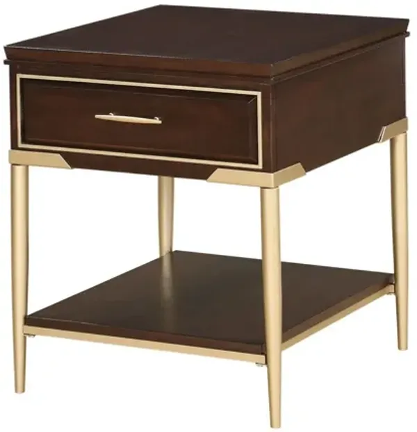 Metal Wood End Table - Cherry