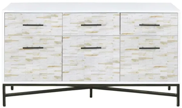 Weathered Wood Pattern Metal Console Table - White