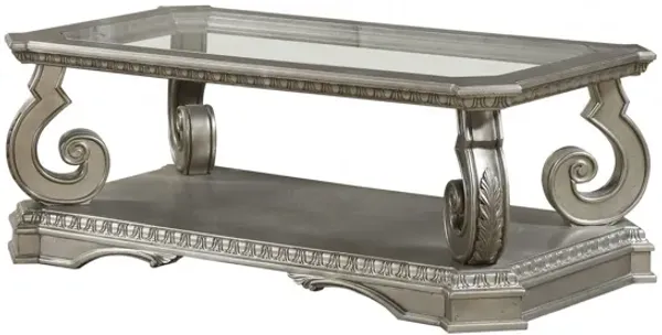 30" Glass And Solid Wood Coffee Table With Shelf - Silver