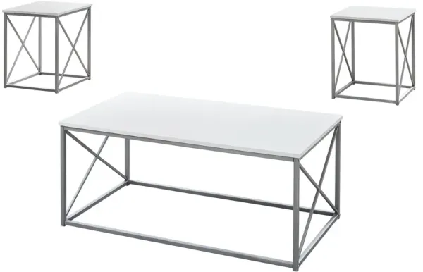 Metal Coffee Table (Set of 3) - White And Silver