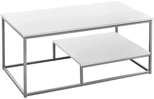 Metal Coffee Table With Shelf (Set of 3) - White And Silver