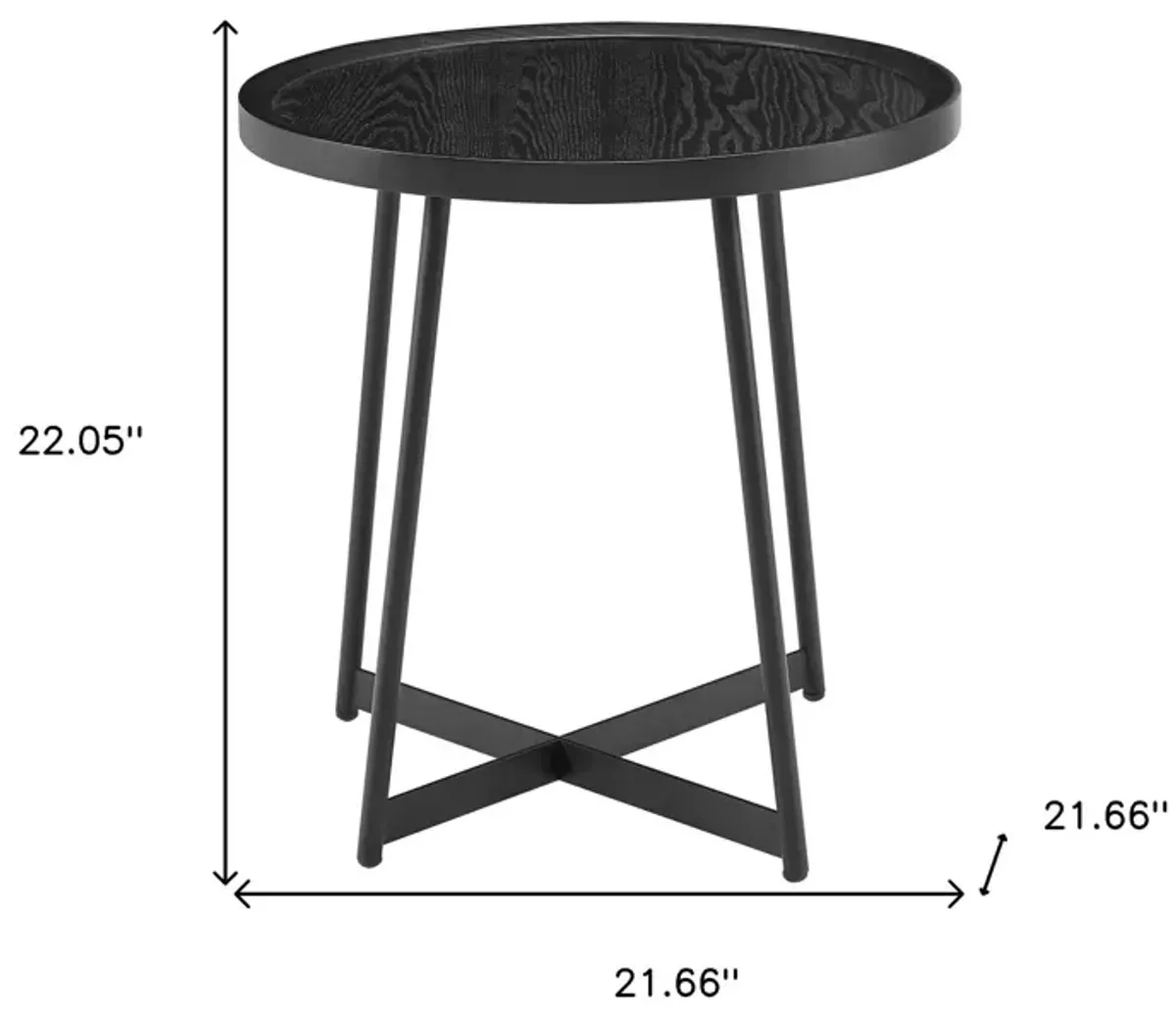Round Side Table - Black Ash Wood And Black