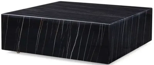 Genuine Marble And Brass Square Coffee Table - Black