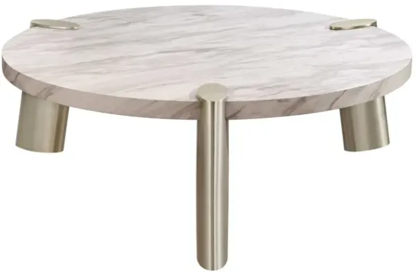 Genuine Marble Round Coffee Table - Gold And White