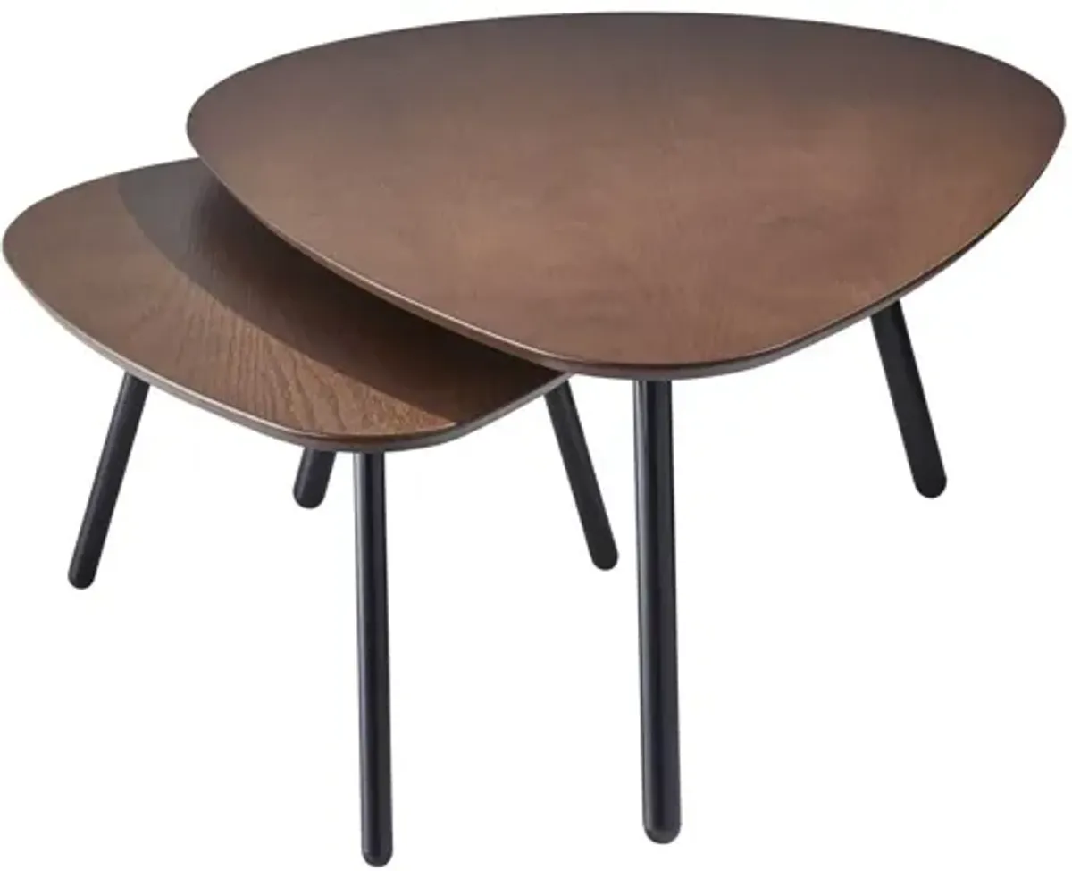 Solid Wood Round Nested Tables - Black And Brown
