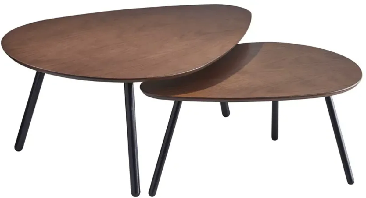 Solid Wood Round Nested Tables - Black And Brown