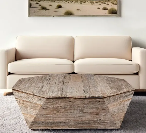 Octagon Distressed Lift Top Coffee Table - Natural