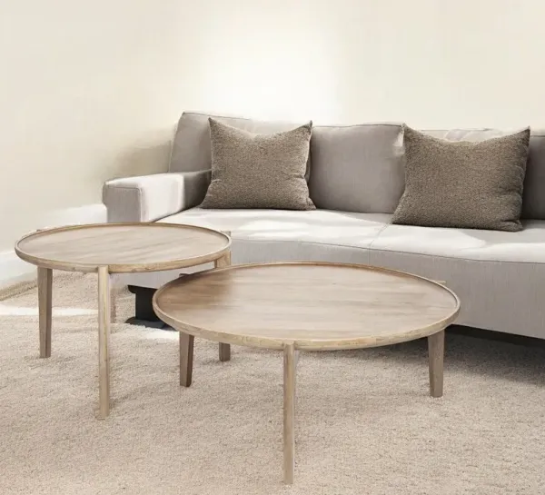 Solid Wood Round Nested Coffee Tables - Brown