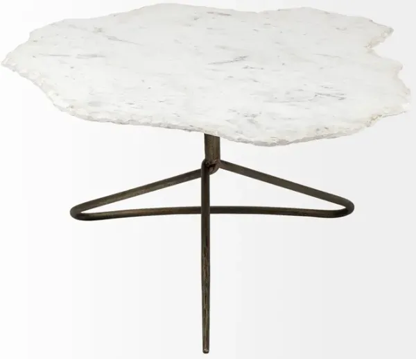 Genuine Marble And Iron Free Form Coffee Table - White And Gold