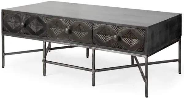 Rectangular Solid Wood Coffee Table W 3 Drawers - Dark Brown