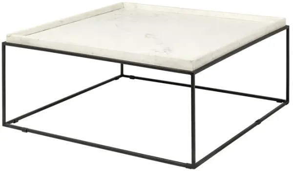 Genuine Marble And Metal Square Coffee Table - White And Black