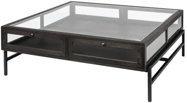 Square Coffee Table With Two Drawers - Black And Dark Gray