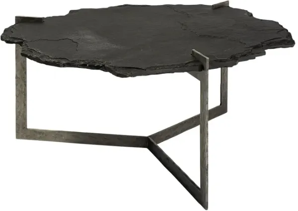 Stone And Iron Free Form Distressed Coffee Table - Black And Gold