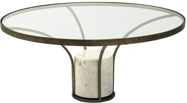 Glass And Stone Round Coffee Table - Clear And White And Gold
