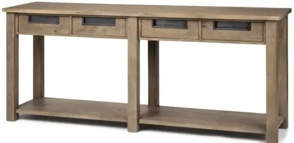 Solid Wood Floor Shelf Console Table And Drawers - Brown