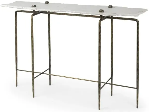 Genuine Marble Console Table - White And Brown
