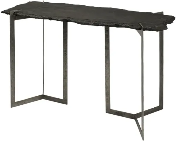 Distressed Double Pedestal Console Table - Black And Nickel Slate