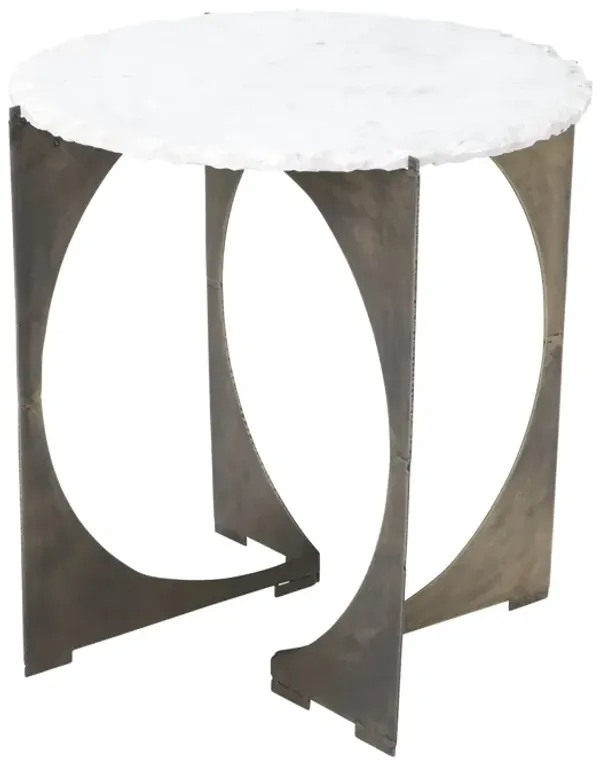 Marble Round End Table - Brown And White