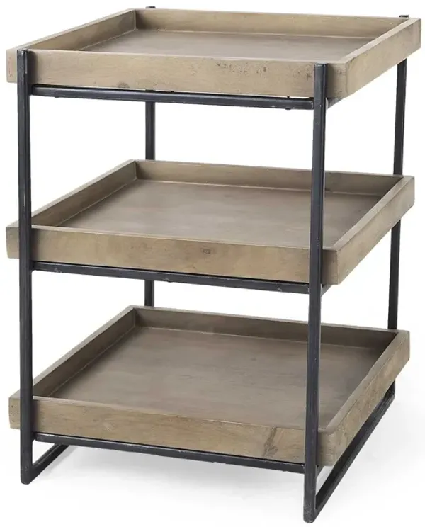 Solid Wood Square End Table With Two Shelves - Brown